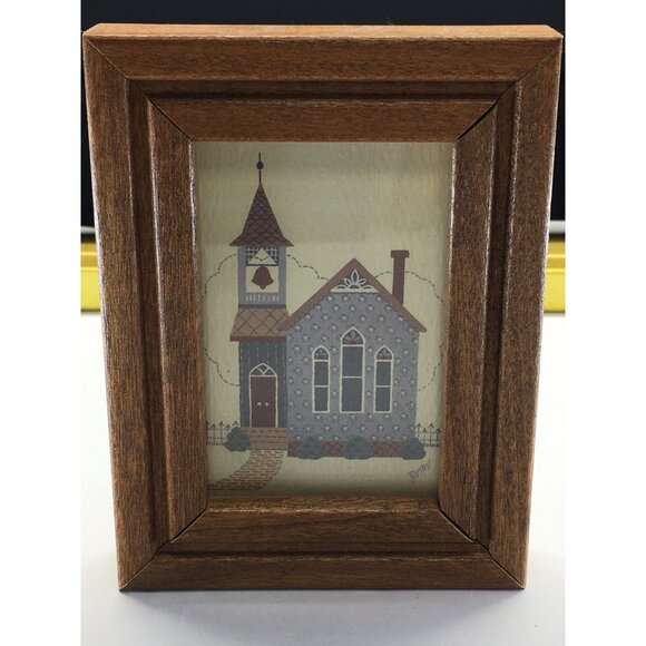 Vintage Folk Art Primitive Tile Painted By Mimi Rectangular Framed Wall Hanging - Picture 7 of 13